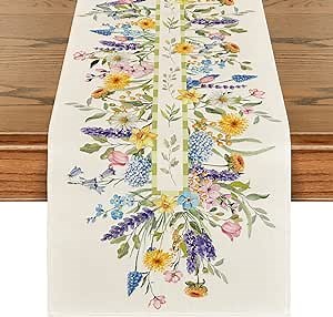 Artoid Mode Bloom Flowers Tulip Spring Table Runner, Seasonal Easter Holiday Kitchen Dining Table Decoration for Home Party Indoor 13x48 Inch