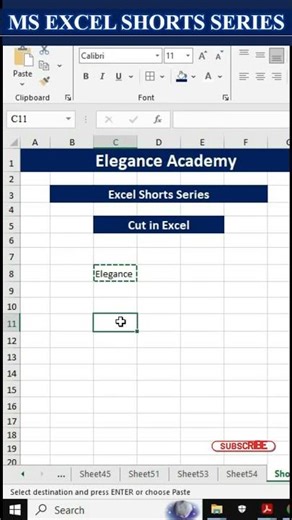 Day-1 | Cut in Excel🔥 #excel #msexcel #eleganceacademy #excelformula #cut #copy
