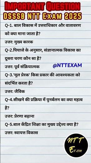 DSSSB NTT 2025 Exam Most Important Question | #nttstudymaterial #nttexamtips #nttpreparation