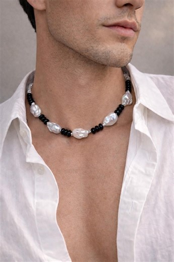 Natural Baroque Pearl Black Onyx Necklace – Handmade Organic Jewelry Unisex Choker - Etsy