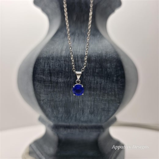 Royal Blue Crystal Pendant Necklace – Silver Tone Minimalist Sapphire Look Jewelry - Etsy