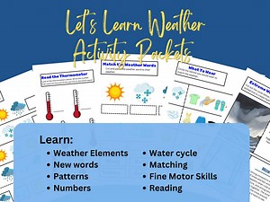 Preschool Weather Activity Pack Digital Worksheets Learning Vocabulary, Water Cycles, Clouds, Matching, Flash Cards, Color, Fun Games. - Etsy