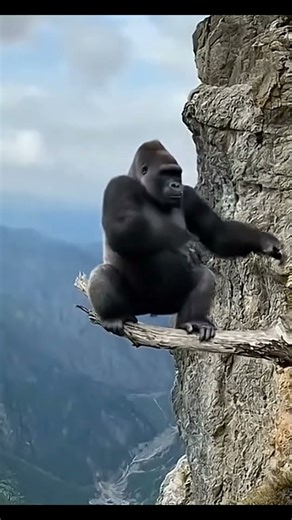 Gorilla Hanging On as the Tree Tilts Toward the Cliff!
