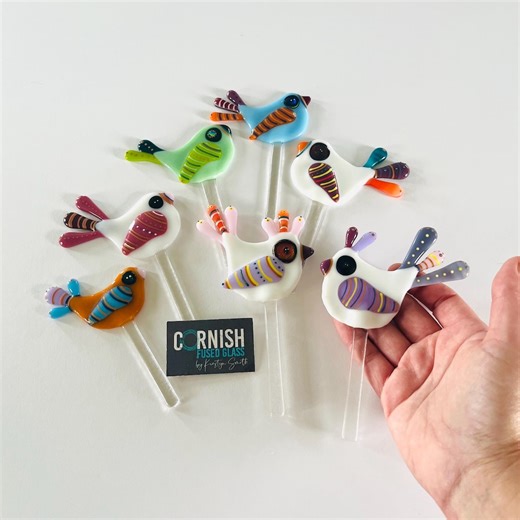 Fused Glass Bird Garden Decoration, Fused Glass Plant Stakes, Baby Shower Cake Topper, Cornish Fused Glass, Fused Glass Cornwall - Etsy UK