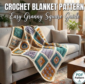 Blanket Crochet Pattern , Colorful Granny Square Sampler , Mixed Squares Sampler for Beginners , Modern Crochet Blanket Pdf - Etsy