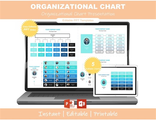 Organizational Chart Template | Company Hierarchy Structure Diagram | Team Structure Presentation Editable - Etsy