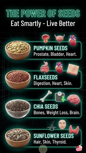4 Powerful Seeds You Should Eat Every Day 🌱 #HealthTips #Superfoods #HealthyEating #Seeds #Nutrition