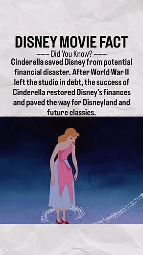 Disney Facts on Instagram: "Cinderella’s 1950 release became one of the most important moments in Disney history. According to the Walt Disney Archives and D23, the studio entered the late 1940s carrying heavy debt after World War II and a series of financially difficult film releases. Animation itself was at risk unless Disney’s next major feature succeeded. That is when Cinderella became that turning point. The film was a massive hit, restoring the studio’s financial stability and giving Walt