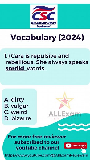 Updated CSC Reviewer 2024: Vocabulary for Civil Service Exam