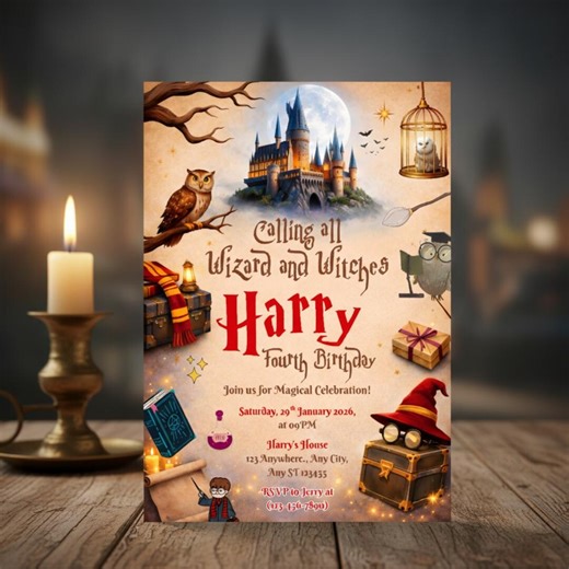 Wizard School Birthday Invitation Canva Editable, Wizards & Witches Magical Party Invite, Castle Wizardry Fantasy Card, Instant Download - Etsy