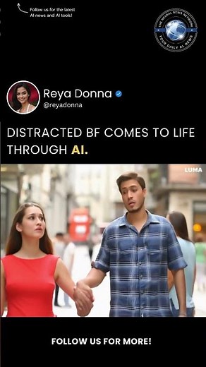 AI flawlessly brings the distracted boyfriend meme to life.