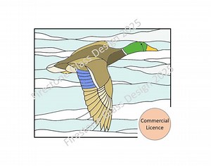 Modèle de vitrail Canard colvert en vol - Licence commerciale