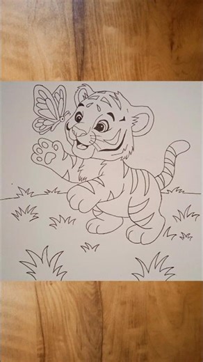 Cute Little Tiger Kid Playing With Butterfly 🦋✨ | Easy Pencil Drawing Shorts