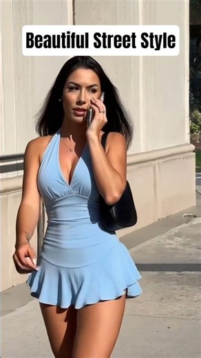 Elegant Light Blue Halter Mini Dress | Chic Summer Street Style #FashionOOTD #ElegantWomen