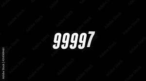 Animated counter 0-100000 white jumping symbols on black background. Flat design counting number to one hundred thousand hits. 4K digital video.