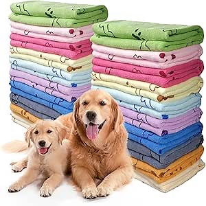 30 Pcs Dog Towels for Drying Dogs Bulk 20 x 40 Inch Quick Drying Pet Bath Towels Colorful Pet Grooming Towel Absorbent Microfiber Towel for Small Medium Large Dog Puppy Cat (Multicolor)