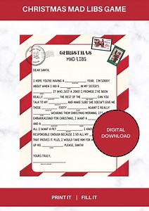Christmas Mad Libs Game, Santa, Gingerbread Ho Ho Ho Game for Adult Kid Dinner Ideas Party Gifts for Her Gifts for Him Stocking Red - Etsy Australia