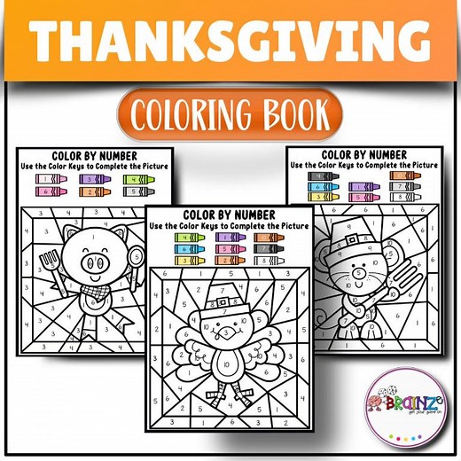 Thanksgiving Color by Number Worksheets | Fall Math Coloring Pages for Kids - Etsy Canada