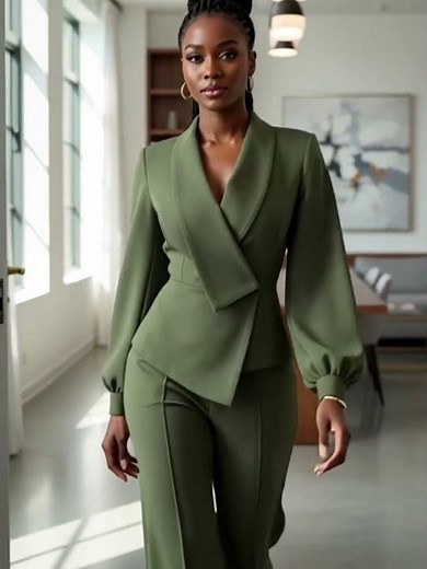 Executive Power: Olive Green Business Pant Suit for Professional Women