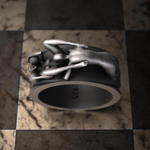 Sterling Silver Intimate Ring, Artistic Passionate Figures Band, Romantic Silver Ring Gift, Sensual Handmade Jewelry, Silver Erotic Ring - Etsy