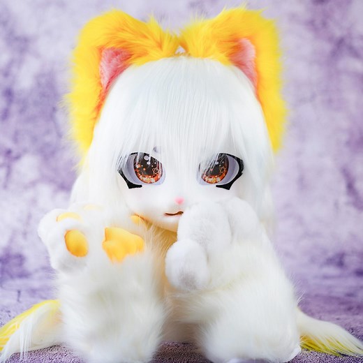White and Yellow Kigurumi Cat Head and Paws Set – Golden Eyes, Fluffy Fur, Yellow Paw Pads – Handmade Cosplay Costume - Etsy
