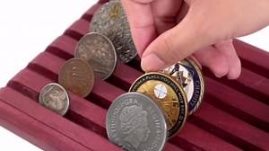 LiTY Challenge Coins Display Stand ,6 Row Military Challenge Coins Holder, Solid Violet Wooden Rack 42 Coinss