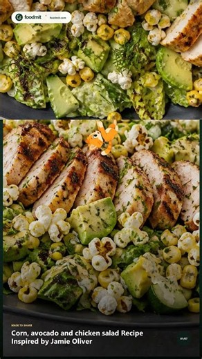 Corn, avocado and chicken salad Recipe Inspired by Jamie Oliver #avocado #avocadosalad #salad
