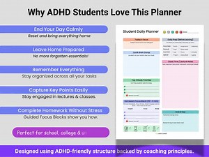 ADHD Student Planner – Daily Prep, Focus Blocks & End-of-day Reset Printable - Etsy