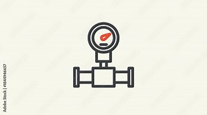 Pressure gauge animation with leak symbols on pipe. Suitable for illustrating issues in industrial settings. Engaging for presentations and educational materials, Loop HD video with alpha channel.