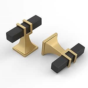 Haliwu 6 Pack 2 Inch Black and Gold Cabinet Knobs Matte Black T-bar Knobs Single Hole Hardware for Dresser and Drawer Kitchen Cupboard