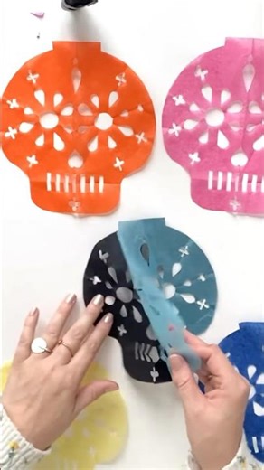 How to make DIY papel picado - free skull template #diademuertos #papelpicado #tissuepapercraft