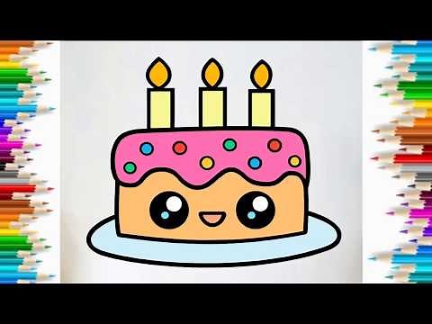 Cùng Bé Tập Vẽ và tô màu bánh sinh nhật siêu cute - HOW TO DRAW A CUTE BIRTHDAY CAKE