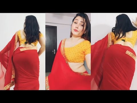 Red Chiffon Saree Draping Style Posing in Stunning Back Pose | Low Hip Saree Draping
