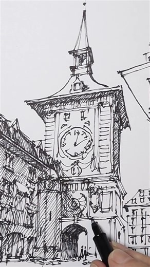 The Zitglogge in Bern, Switzerland, a sketch. #architecturalsketching #sketch #drawingtechniques