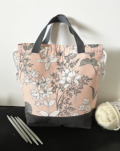 Large Project Bag for Knitters, Crochet Bag in Pale Pink and Gray, Canvas, Denim Drawstring Bag, Knitting Bag for Mothers & Grandmothers - Etsy Canada