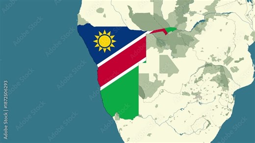 Namibia map with national flag animation zoom in