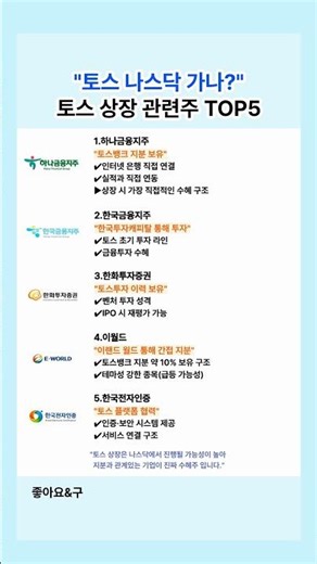 "토스 나스닥 가나?" 토스 상장 관련주 TOP5