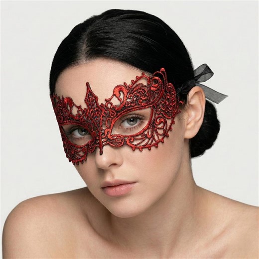 Red Lace Masquerade Mask | Venetian Style Half Face Mask | Elegant Cosplay Eye Mask - Etsy