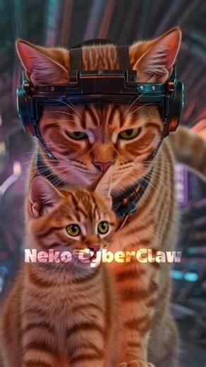 Cyber Cat Rescues Kitten Stuck in Pipes ⚡🐱💖 | Neko CyberClaw #cyberpunk #orangecat #kittenrescue