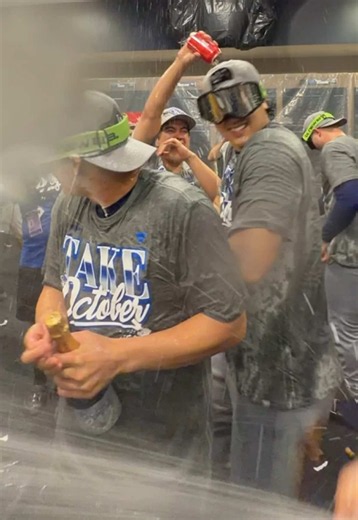 Inside the clubhouse for the champagne celebration! #dodgers #sports #celebration
