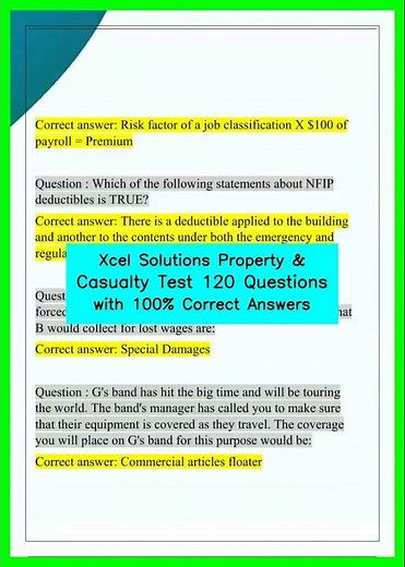 Xcel Solutions Property & Casualty Test 120 Questions with 100% Correct Answers video