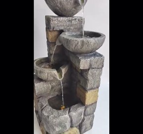 Outdoor Cascading Fountain with LED Lights - 4-Tier Rock Waterfall Feature for Garden, Patio.Yard Decor - Electric Powered Resin Stone Fountain for Relaxation