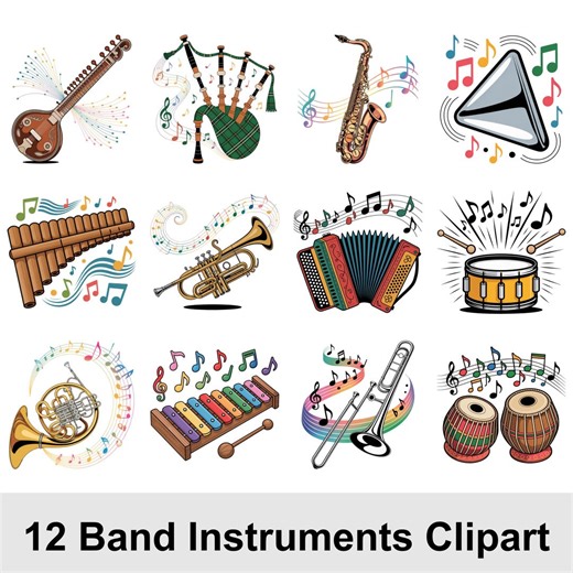 Musical Instruments Clipart PNG Bundle | 12 Watercolor Music Instrument | Orchestra, Band & Music Classroom Decor | Commercial Use Download - Etsy