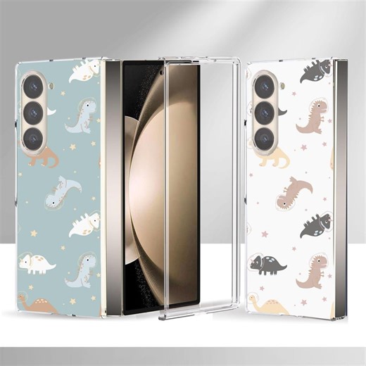 Cute Cartoon Dinosaur Galaxy Fold Case for Samsung Galaxy Z Fold 7 6 5 4 3, Protective Phone Cover