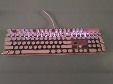 Camiysn Typewriter Style Mechanical Gaming Keyboard, Pink Retro Punk Gaming Keyboard with White Backlit, 104 Keys Blue Switch Wired Cute Keyboards, Round Keycaps for Windows/Mac/PC