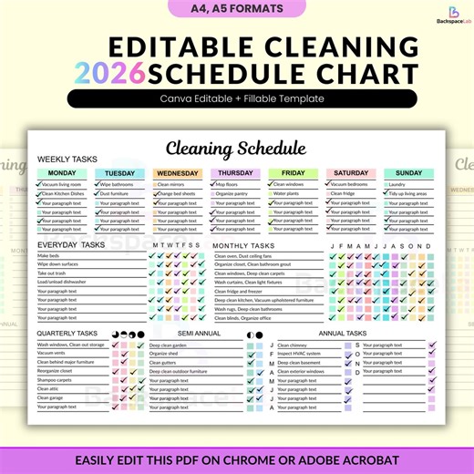 Editable Cleaning Schedule | ADHD Home Planner | Fillable PDF | Weekly, Monthly & Yearly Tasks | A4, A5 Sizes | Instant Download - Etsy Canada