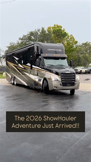 IT'S FINALLY HERE!!! The 2026 ShowHauler Adventure just arrived at TMCS!! We can't wait to show you more of this beautiful coach!! STAY TUNED!! #showhauler #adventure #newinventory #sneakpeek | Themotorcoachstore