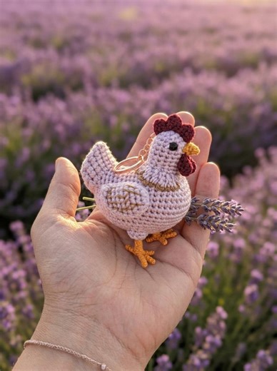 Crochet Chicken Keychain Pattern PDF | Lavender Hen Amigurumi | Rose Gold Ring | Cute Gift | Instant Download - Etsy