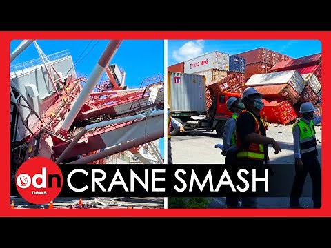 Dramatic Moment Cargo Ship SMASHES Into Giant Dock Cranes in Taiwan