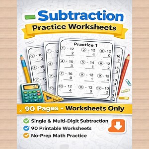 Subtraction Practice Worksheets: Single to 3-digit Problems - Etsy UK